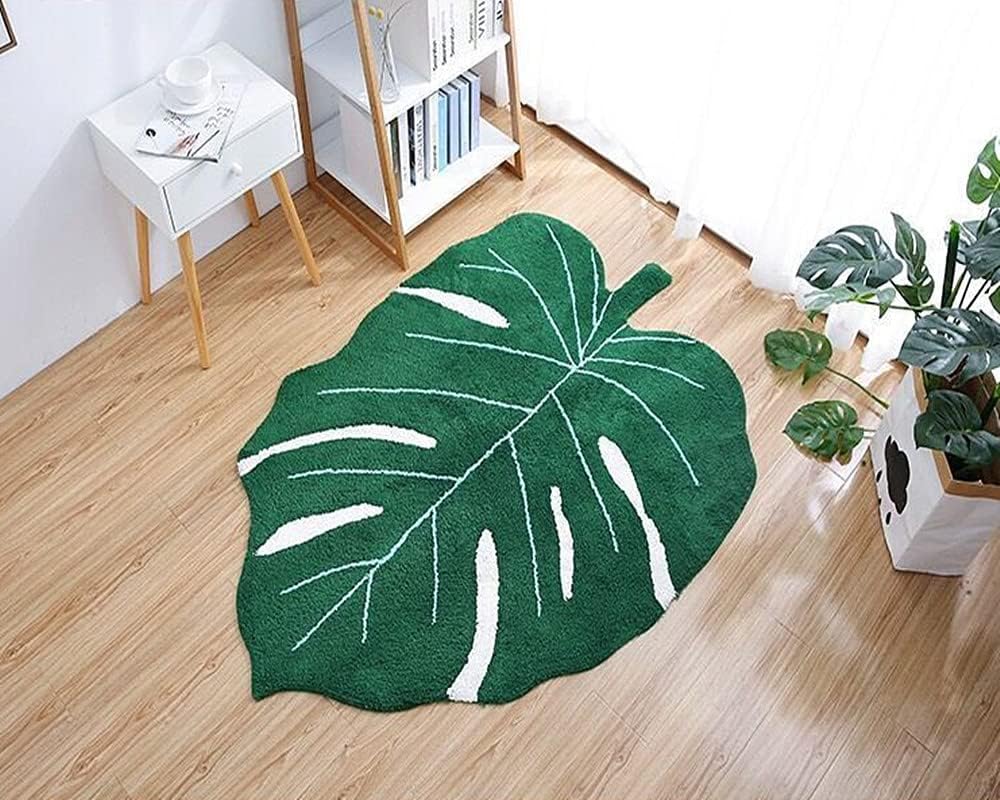 Poowe Nursery Rug Kids Playroom Area Rugs Non-Slip Faux Wool Children Carpet Machine-Washable Cute Baby Floor Play Mat for Bedroom Safari Nursery Decoration (Green Leaf, 31.5" × 41.2")