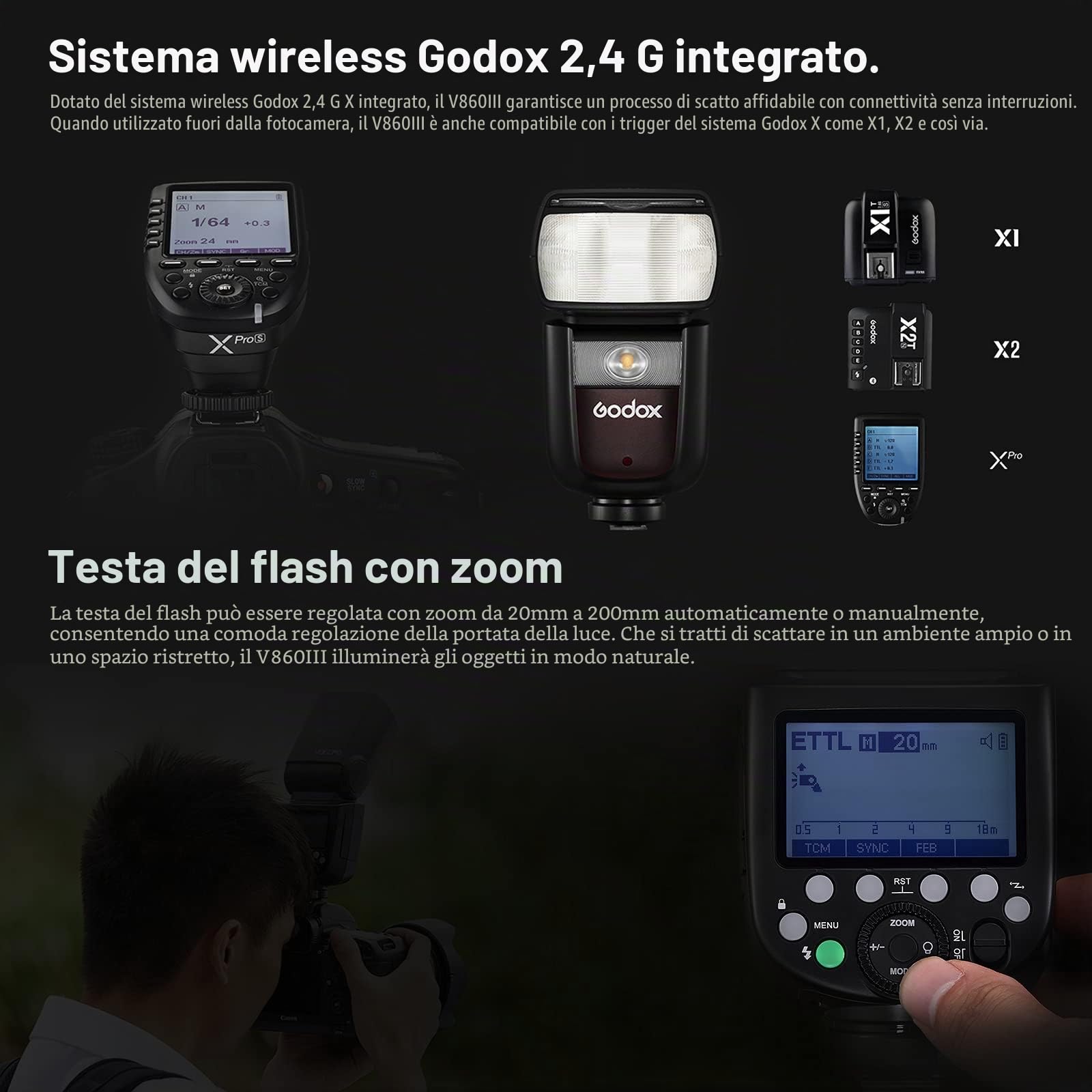 Godox V860III-N TTL Flash Fotocamera GN60 HSS 1 / 8000s 5300K Speedlite con Luce Pilota a LED per D850 D610 D750 D810 D7000 D800 D700 D7100 D5200 D5100 (V860IIIN) | 76Ws GN60 Strobe Luce, Tempo di Riciclo 1,5s, Sistema X Wireless 2,4GHz, con Batteria Li-i