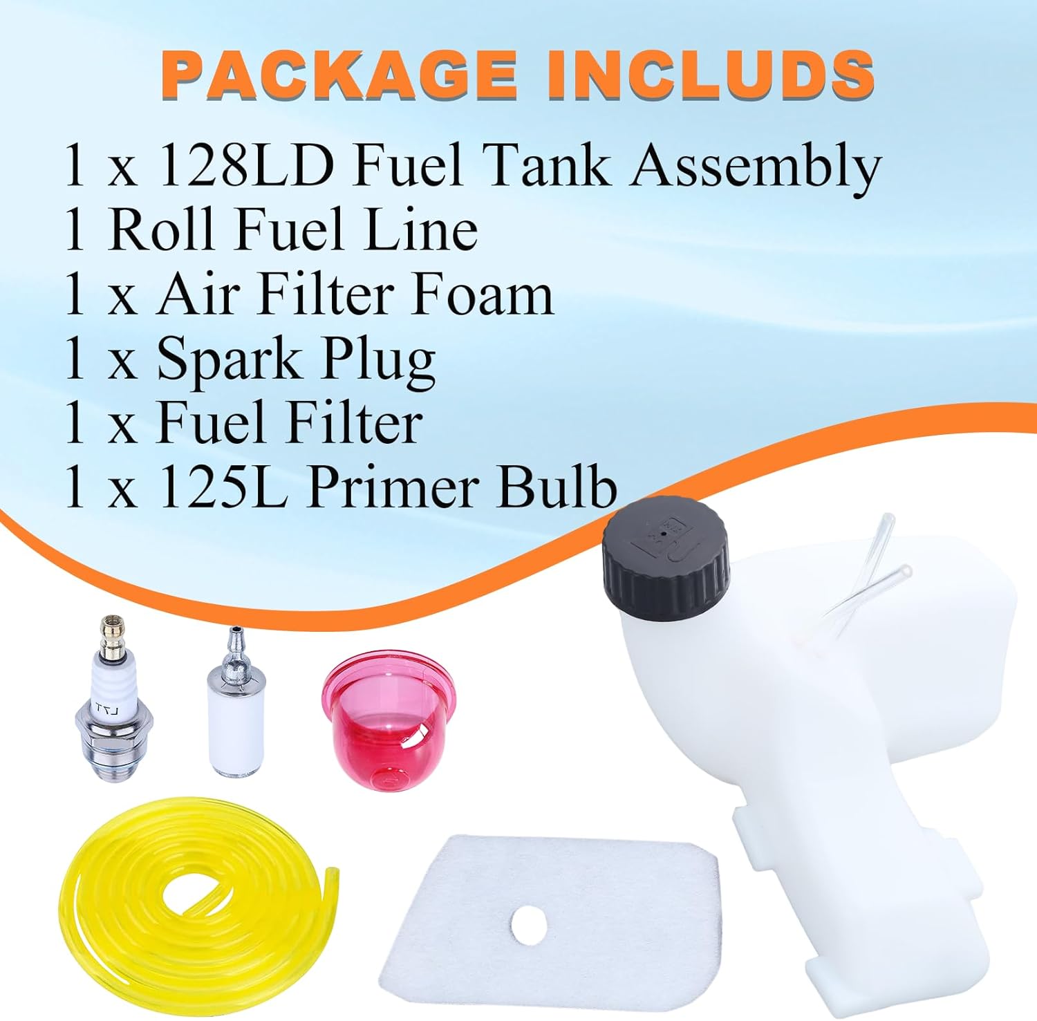 128LD String Trimmer Fuel Tank Assembly for Husqvarna 125L 128L 128LD 128CD 125R 128R 124C 125C 128C 124L Weedeater Grass Trimmer Parts, 545180870 Gas Tank w/Air Filter Spark Plug Tune Up Kit