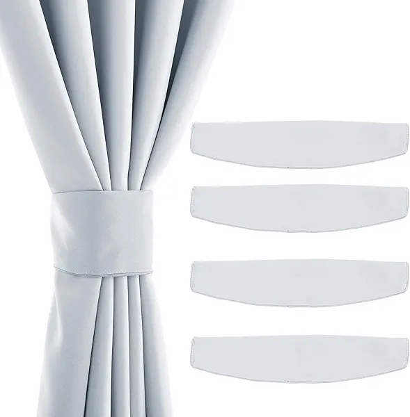NICETOWN Strong Magnetic Curtain Tiebacks - Modern Simple Style Curtain Ties Backs Holdbacks Holders for Indoor/Outdoor Curtains (Greyish White, 15 X 4 Inches, Set of 4)