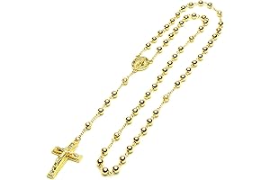 14k Gold Plated Guadalupe & Jesus Cross Rosary Necklace
