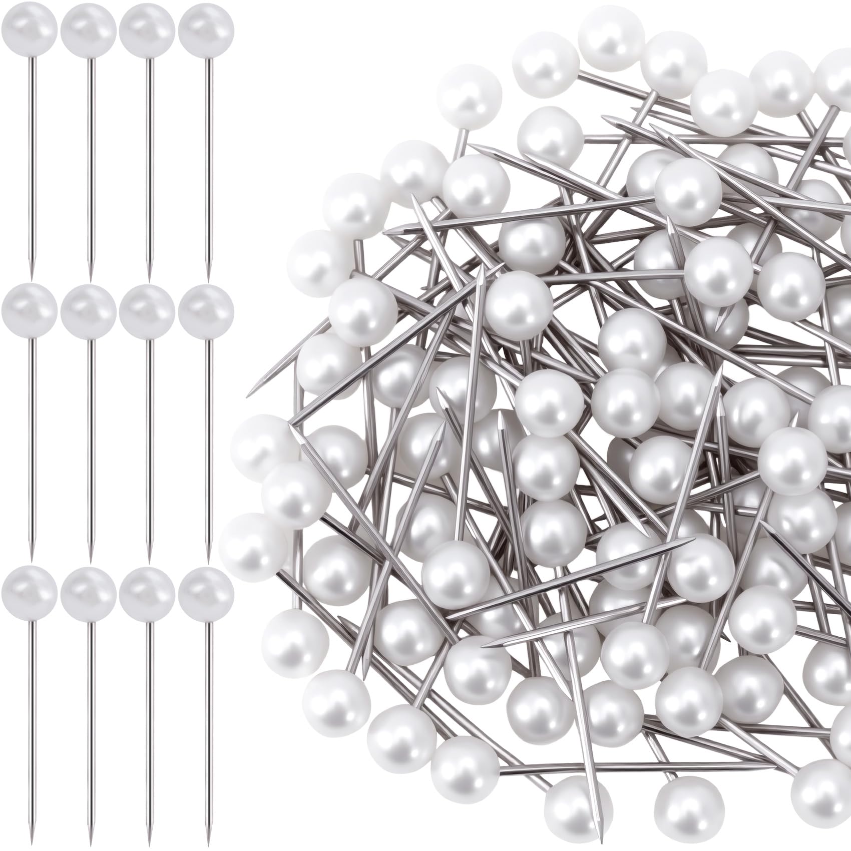 PAGOW 50pcs Pearl Push Pins, Clear Thumb Tacks