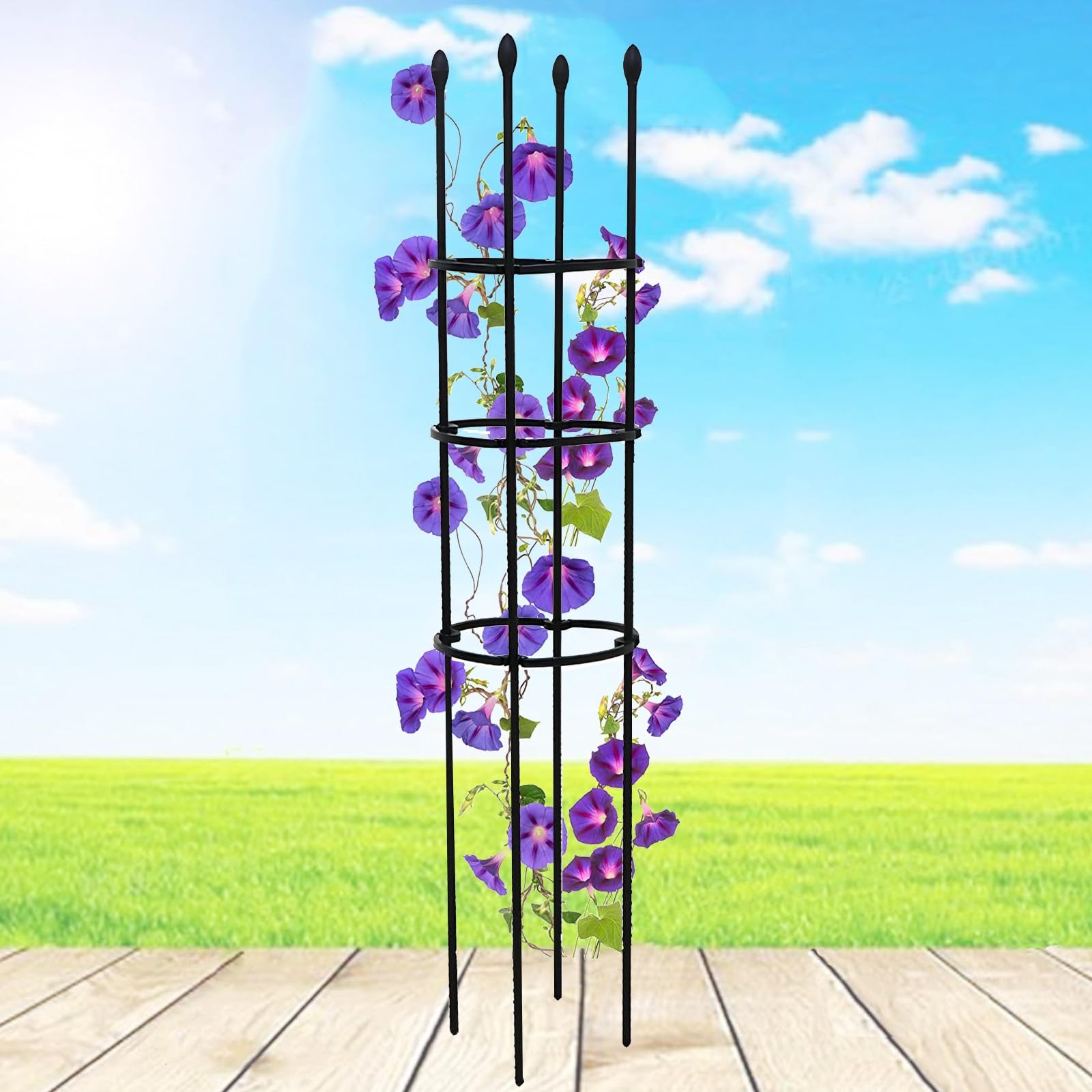 Grande cage d'obélisque de jardin antirouille 90 cm/120 cm/150 cm/150 cm, idéale pour les légumes, les fleurs, les plantes en pot, noir, 30 x 150 cm