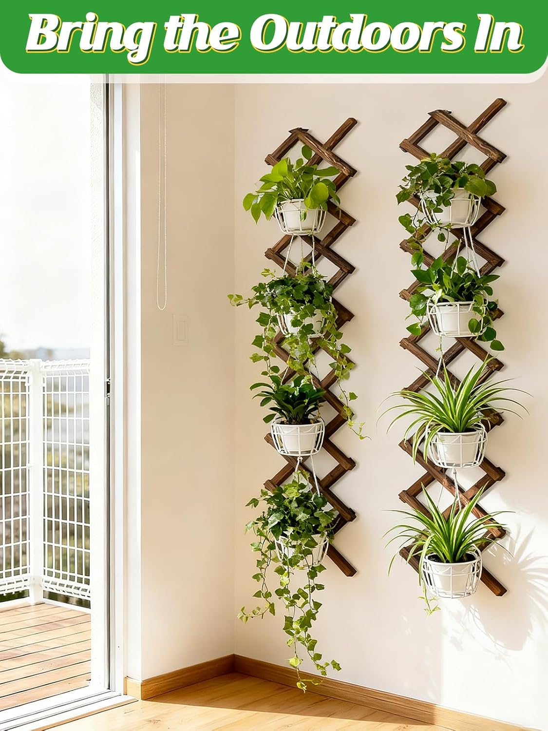 Pack of 4 Extra Thick Wooden Wall Trellis - Expandable Wall Planter Lattice Panels for Climbing Plants, Hanging Vertical Plant Support Fence Frame Outdoor Indoor for Balcony Patio Garden Room