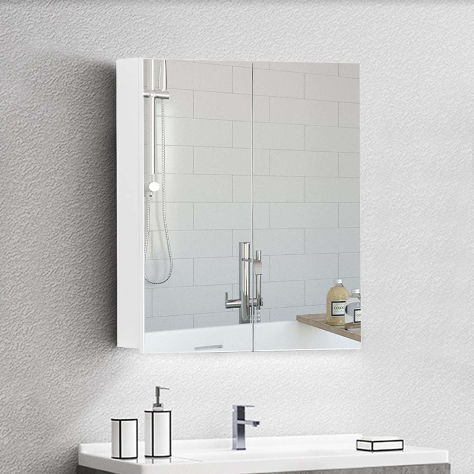 TUKAILAi Armario con Espejo de baño de 2 Puertas con Estante Ajustable, montado en la Pared, Armario de baño con Doble Espejo, Estante Organizador de Madera, Armario para baño