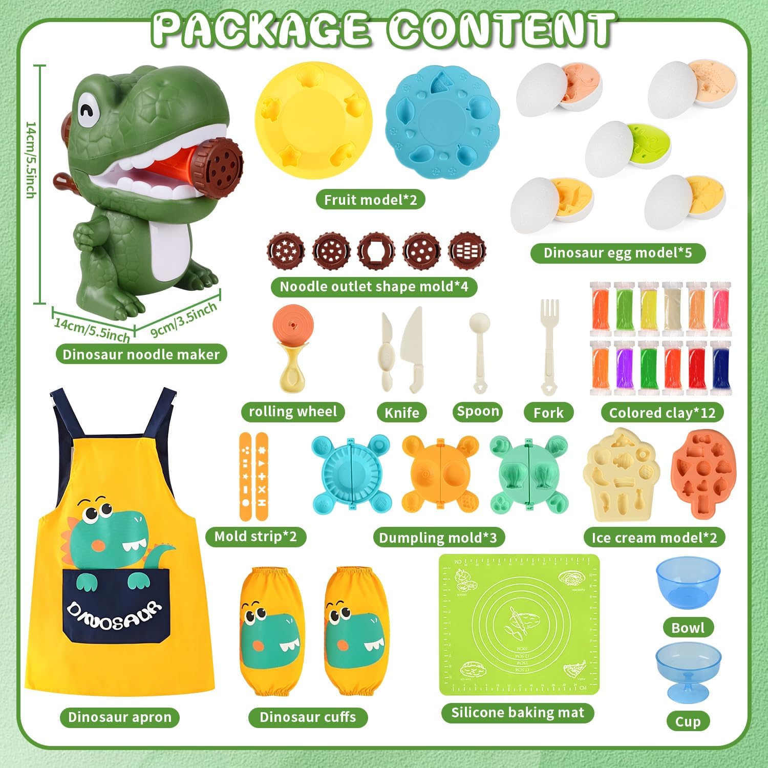 Dough Sets for Kids 3-8, Dinosaur Dough Toys Set, Play Kitchen Noodle Maker, Kitchen Color Dough with Dinosaur Eggs Modle and Apron, Play Toys for Kids Creations Ice Cream/Noodle/Cooking