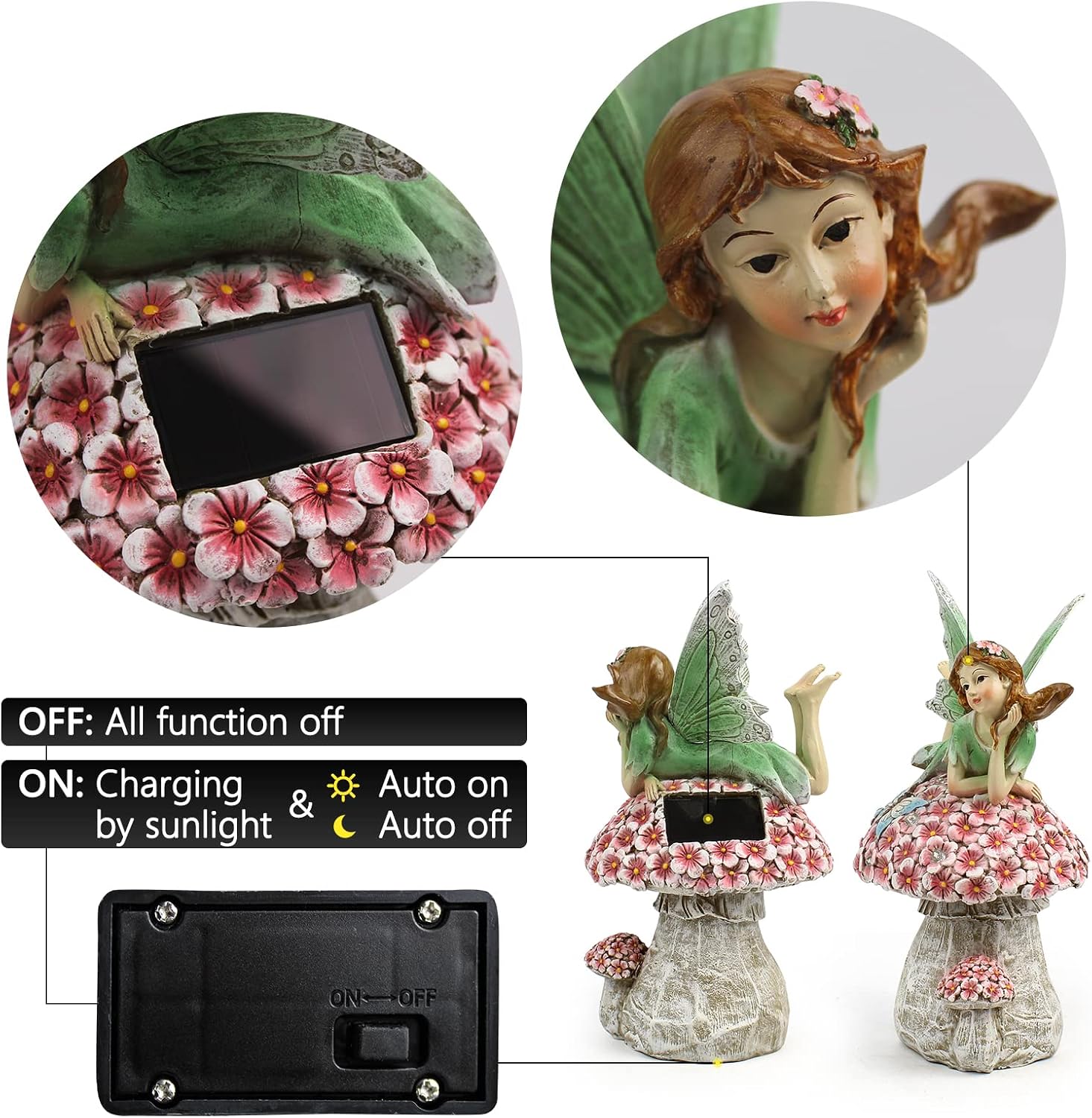Suyorpe Fairy Outdoor Statue Solar Powered Resin Ornaments, Patio Lawn Yard Porch, Fairy Figurines for Home Garden Gifts, 8.66 Inches Tall