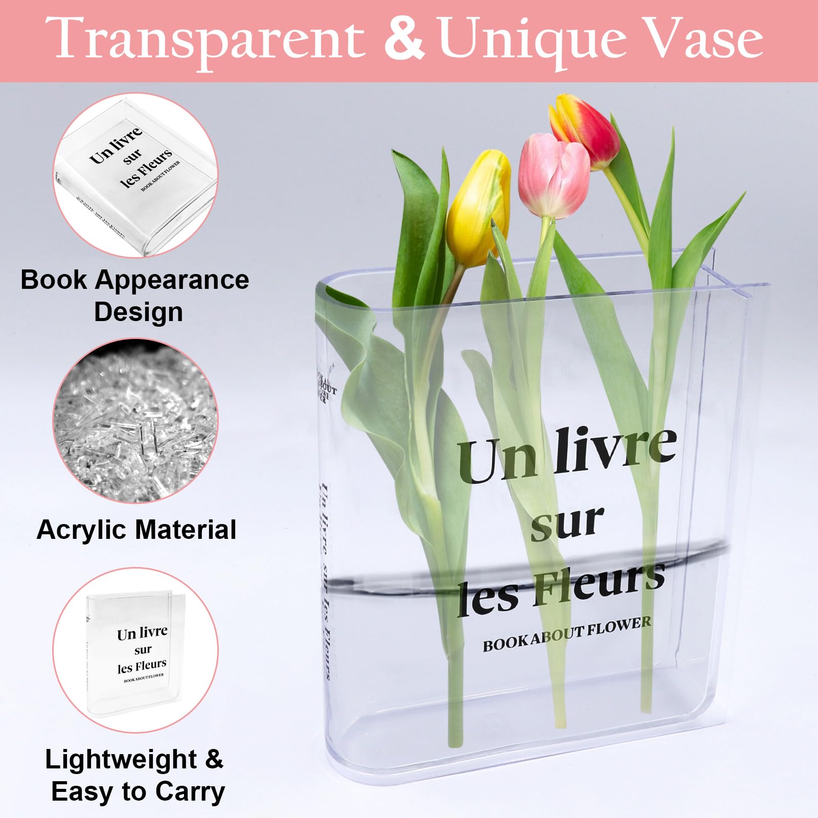 Acryl Buchvase Transparent, 20x15x4 Cm – Dekorative Blumenvase Für Frische & Trockenblumen