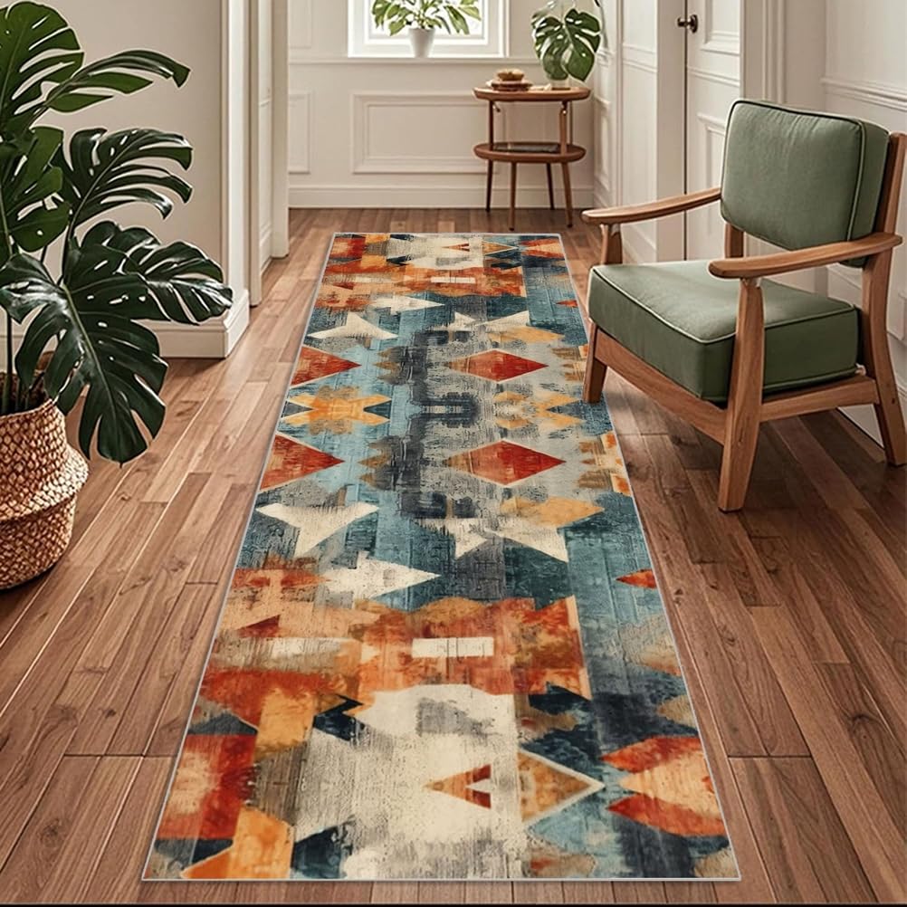 Siunwdiy Extra Long Runner Rugs for Hallway 70x460cm Modern vintage Colourful Carpet Runners for Hallways Non Slip Long,Kitchen Rugs Washable,Corridors Runner Rug for Living Room,Entrance,Home Decor