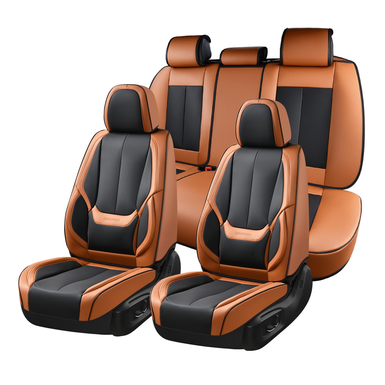 Coverado Car Seat Covers Full Set, Seat Covers for Cars, Front Seat Covers and Back Seat Cover Waterproof Leather Automotive Seat Cover, Universal Car Interior Protectors for Most Cars