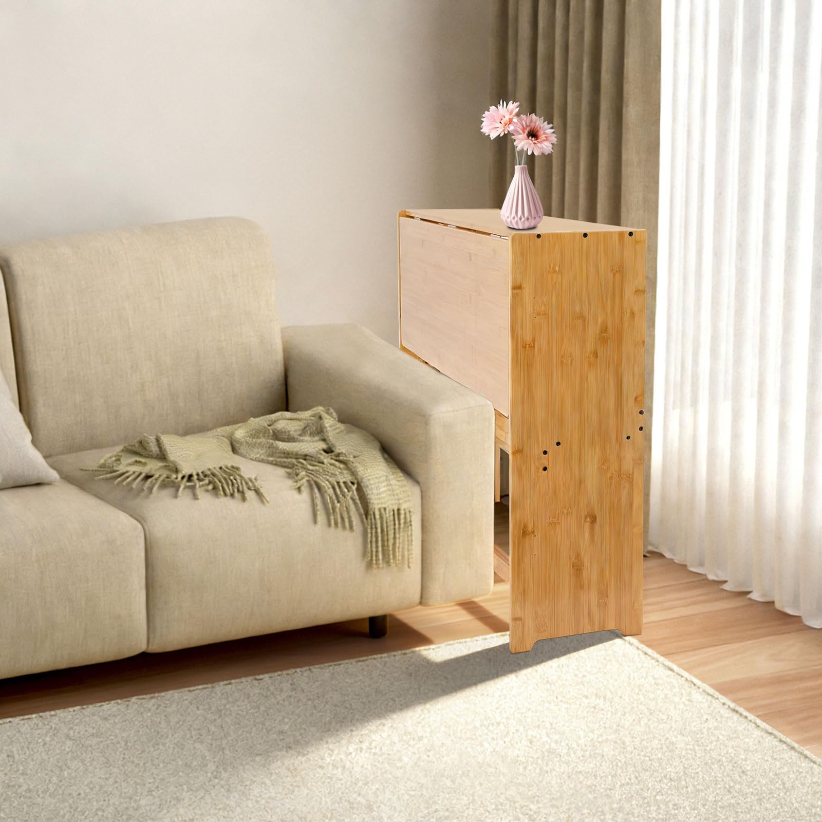 Scrivania pieghevole 83 x 54 cm, segretario salvaspazio con libreria, per ufficio, soggiorno e camera da letto, colore legno