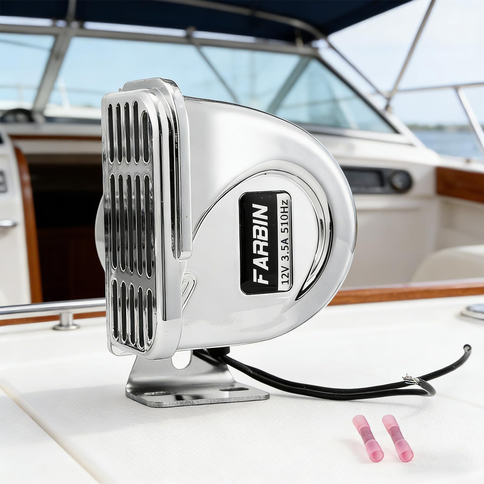 Bocina de barco de acero inoxidable de 12 V con soporte de base, bocinas eléctricas de caracol marino, impermeables, súper ruidosas, para lanchas rápidas, veleros, yates, coche (tono alto)