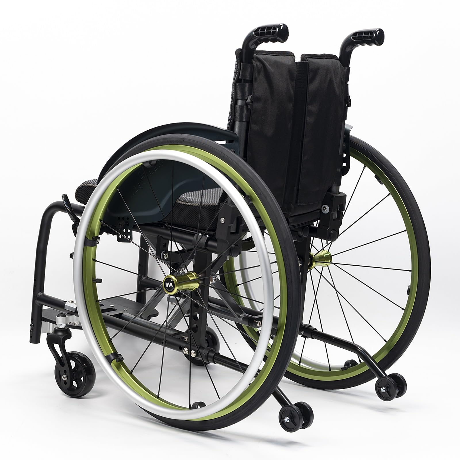 Silla de ruedas manual ligera, silla de ruedas deportiva ultraligera portátil todo terreno, silla de ruedas plegable, sillas de ruedas de transporte con antivuelco(Green A,40cm/15.7in)