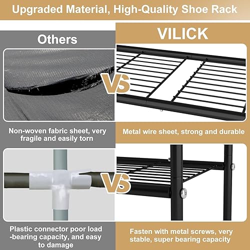 Miniatura 5 de Zapatero de 5 niveles de 33 pulgadas de ancho, organizador de zapatos largo con 4 ganchos laterales, estante resistente para zapatos para armario,