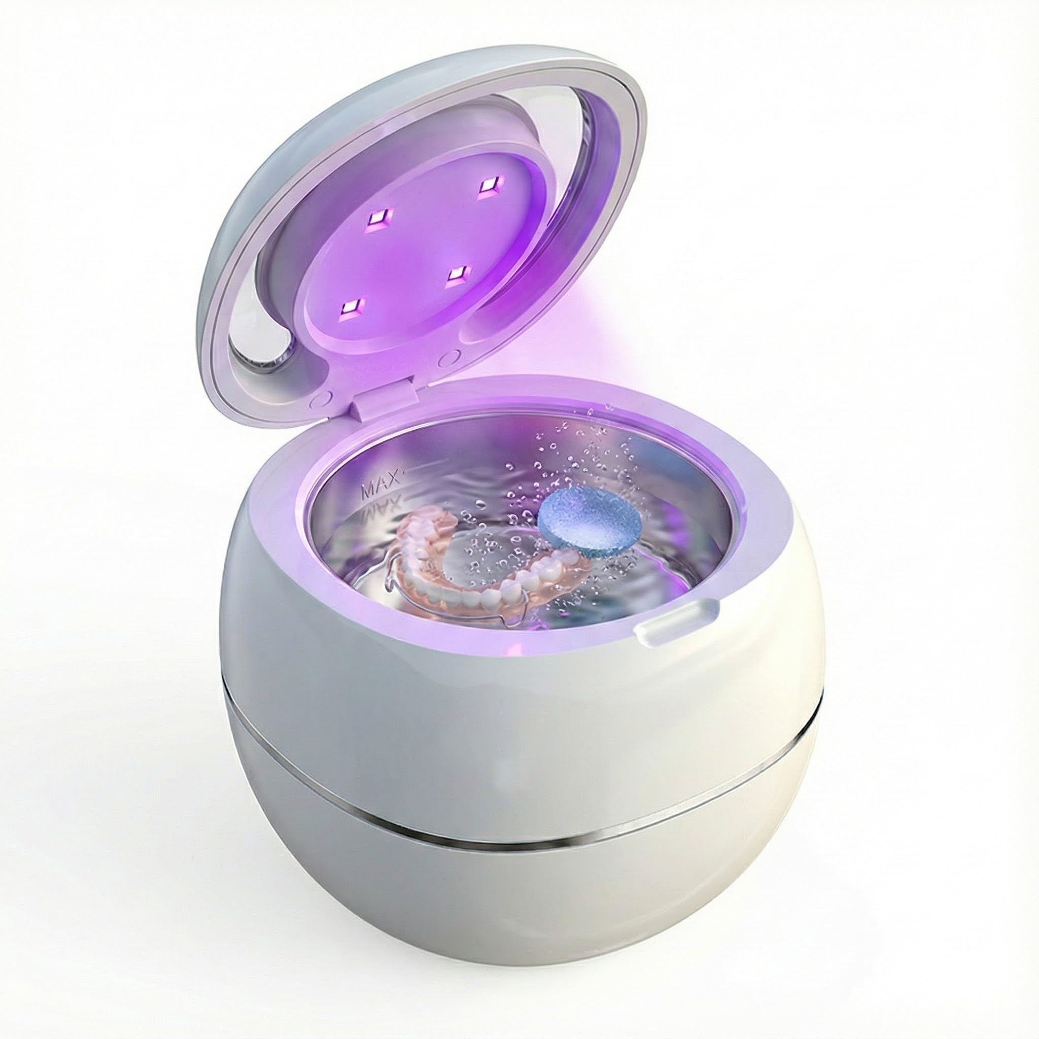 Ultrasonic Retainer Cleaner Machine White 42KHZ Dental Cleaning Pod For Denture Toothbrush Heads Jewelry Braces Digital Timer with