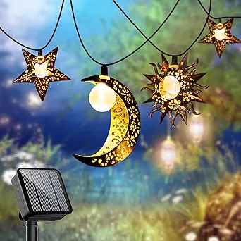 Solar String Lights Outdoor Star Moon Sun 13Ft 153In Led Solar Powered Fairy Decorative Lights for Garden Patio Yard Trees Christmas Wedding Party (Warm White) (Star Moon Sun String Lights)
