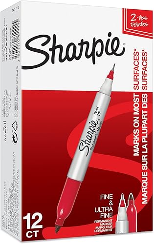 Sharpie Marcadores permanentes de doble punta Puntos finos y ultrafinos Rojo 12 unidades