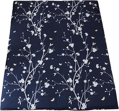 100% Microfiber Futon Cover for Japanese Futon Floor Mattress with Zipper Twin Full Queen Machine Washable Super Soft Navy Floral, Queen