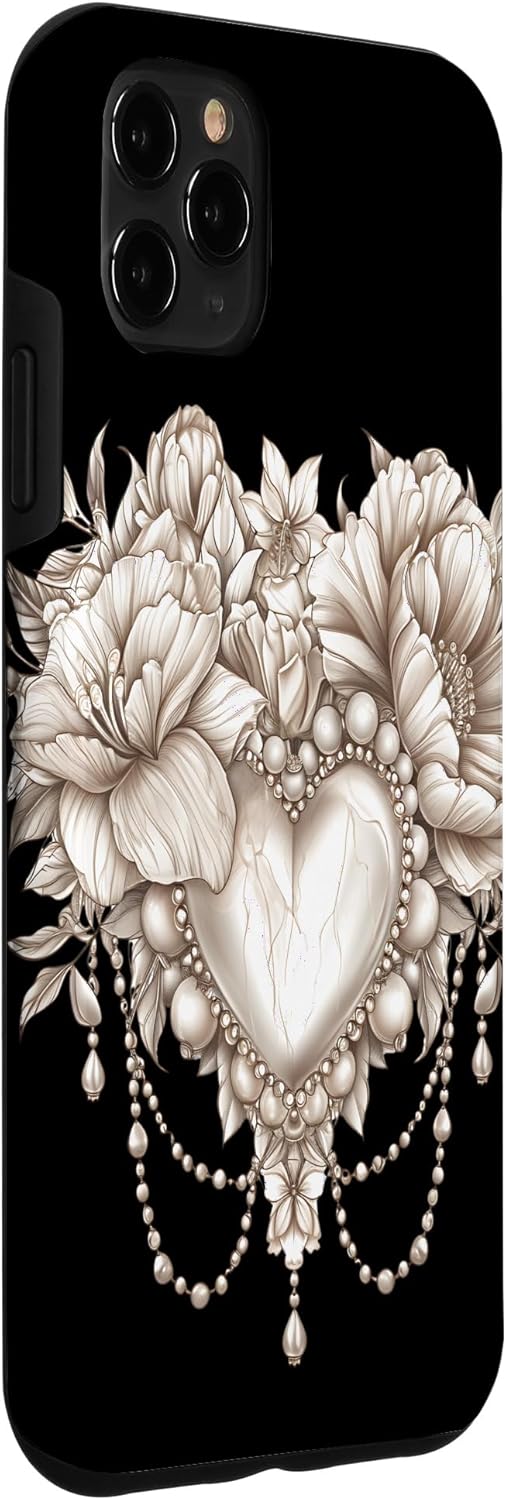 iPhone 11 Pro Max Elegant Pearl Necklace & Gemstone Artwork - Blossoming Love Case