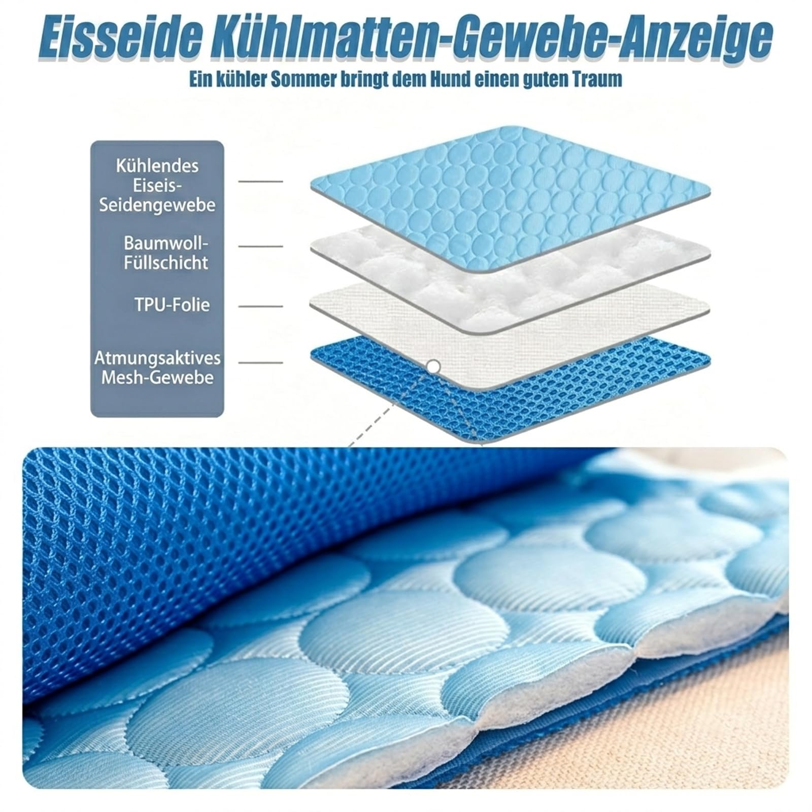 Arctic Paw Kühlmatte für Haustiere mit atmungsaktivem Material und faltbarem Design，XL