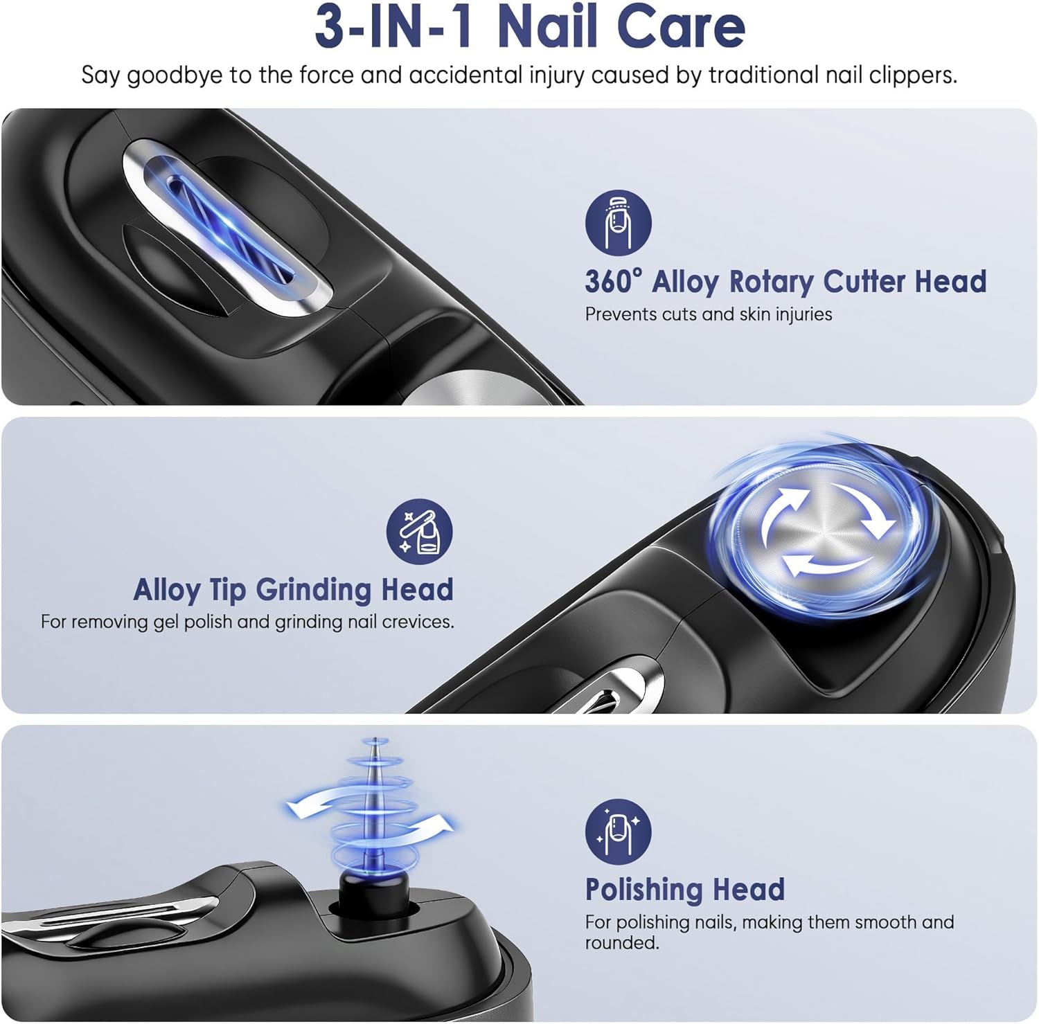 Electric Nail Clipper, Electric Nail Trimmer with Light and Nail Scraps Storage, Electric Toenail Clippers with Polishing, Rechargeable Electric Automatic Nail Clipper for Seniors, Women, Men (Black) thumbnail