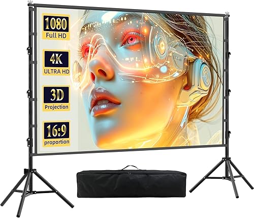 Pantalla de proyector para exteriores de 120 pulgadas con soporte, soporte portátil resistente, pantalla de proyector grande 169 4K HD, pantalla de
