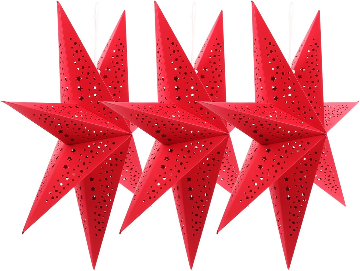 3PCS Paper Star Lantern Lamp Shade Christmas Stars Hanging Garland Large Hollow Out Xmas Tree Topper Foldable New Year Wedding Party Holiday Birthday Dercoration for Indoor and Outdoor 20in (Red)