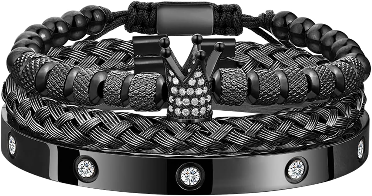 WFYOU 3PCS Stainless Steel Bracelets for Men Gold Roman Numeral Bangle Bracelet Twisted Cable Bracelet Adjustable Cuff Bracelet Mens Luxury Jewelry Bracelets Gifts