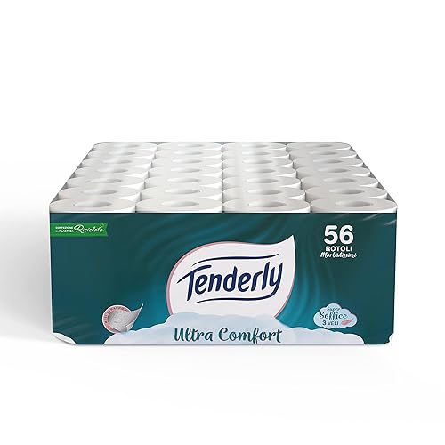 Immagine del prodotto Tenderly Ultra Comfort, 56 rotoli di Carta Igienica Pura, 3 Veli, 200* Strappi per Rotolo, Delicata sulla Pelle, Dermatologicamente Testata