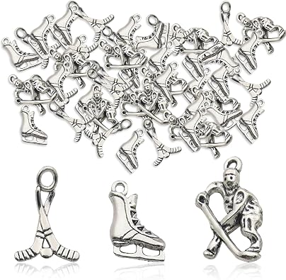 NIIIYTYB 30PCS Sports Charms for Jewelry Making Bulk Silver Beads and Charms for Women Ice Skate Ball Game Styles for DIY Necklaces Bracelets Pendants Crafting Supplies in Travel and Sports Themes