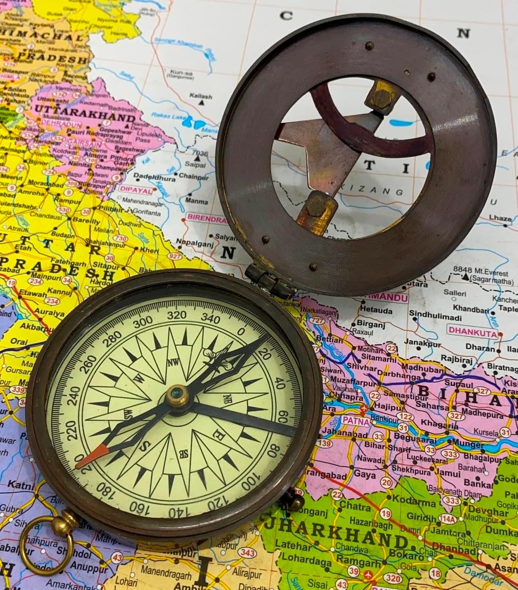 Antique Brass Compass Functional Direction Compasses Compass with Carved Wooden Box | Brown Compass to Son Father Love Sister Colleague