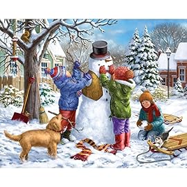 Bits and Pieces - Large 300 Piece Jigsaw Puzzle for Adults - Building a Snowman on a Snow Day - Winter Scene Jigsaw Puzzle by Artist Liz Goodrick - Dillon, Completed Puzzle Size: 18 x 24