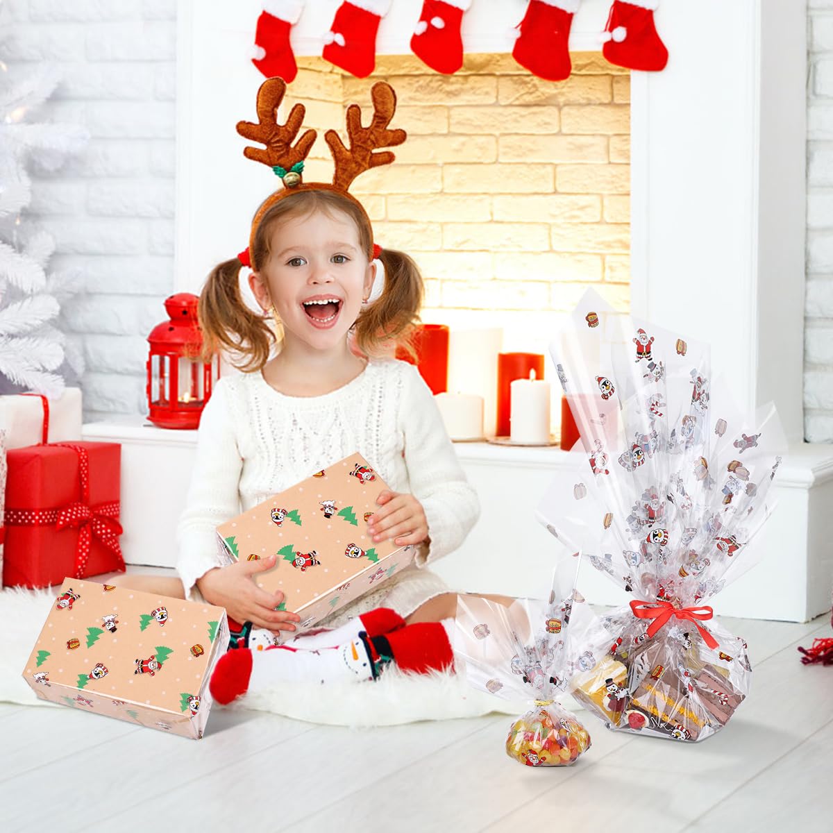 STOBOK Clear Cellophan Wrap Roll | Santa Claus Musterpapierverpackung 15. 7 Zoll X 100 Fuß 2. 5 Mil Kristall Langfilm Weihnachtsgeschenkverpackungen Packpapier für Blumen Handwerk