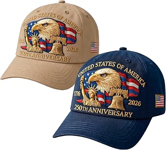 2-Pack 250th Anniversary USA Hat Eagle Embroidery Patriotic Baseball Cap1776-2026 Adjustable Hat for Men&WomenNavy Blue+Red