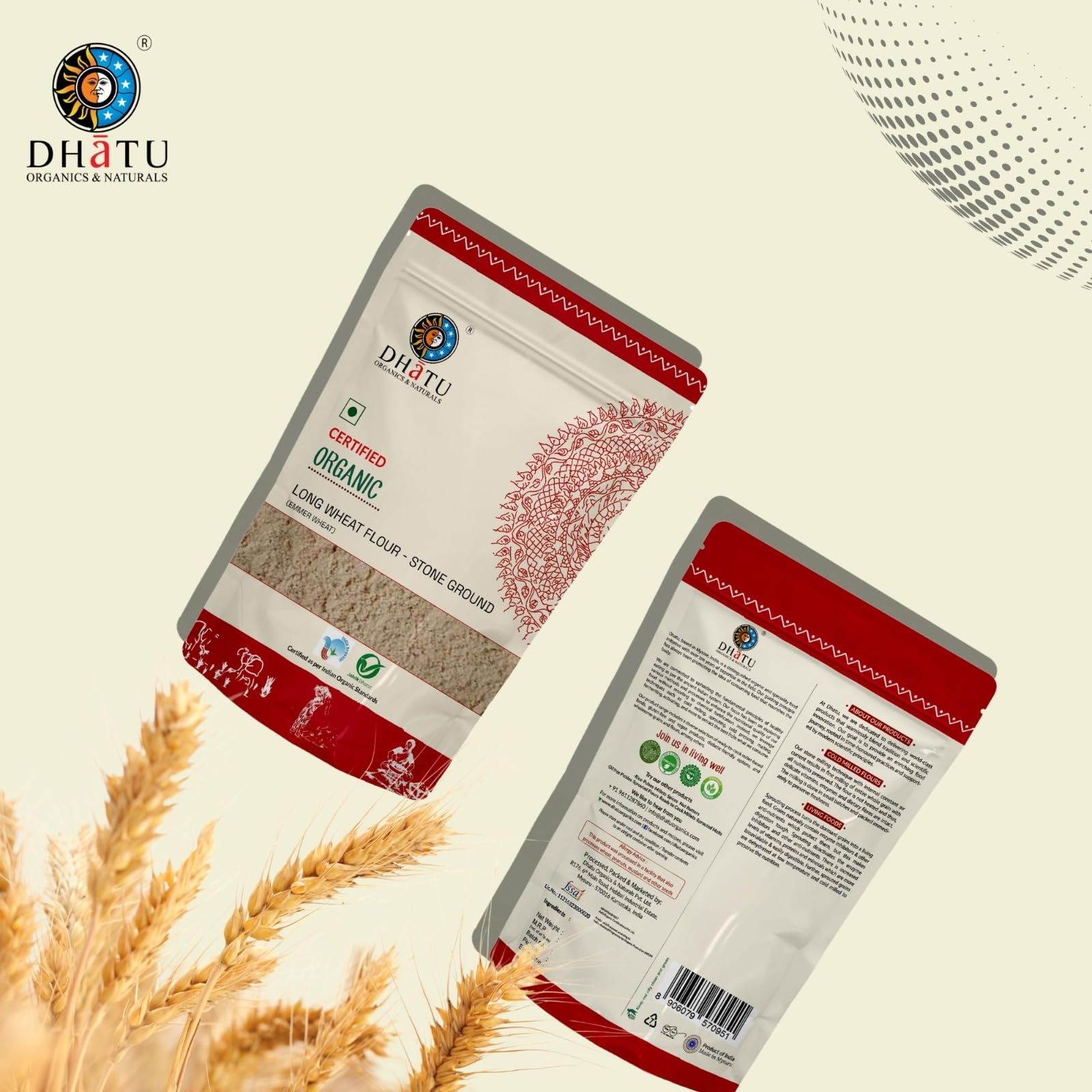 Dhatu Organics Long Wheat (Emmer Wheat) Flour 500g (Pack of 1) | Jave Godhi Atta | Cold-Milled & Unpolished - Image 4 thumbnail