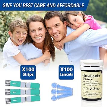 100 Test Strips & 100 Lancets for GlucoLeader Enhance Blood Sugar Monitor - Made in Taiwan - (Meter not Included).