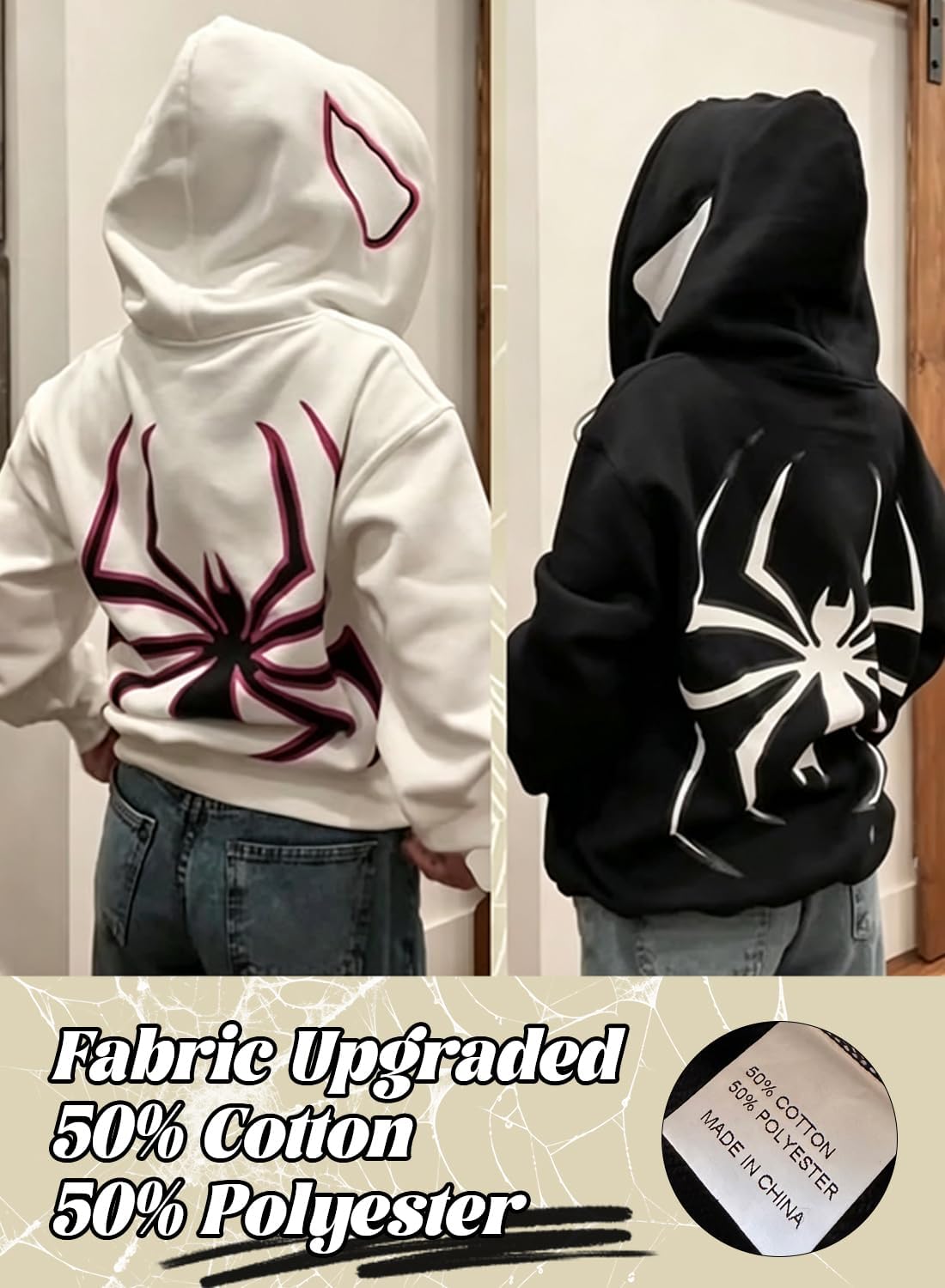 Women Men Oversized Harajuku Y2K Spider Graphic Hoodie Long Sleeve Full Zipper Jacket Coat Casual E Girl image 2