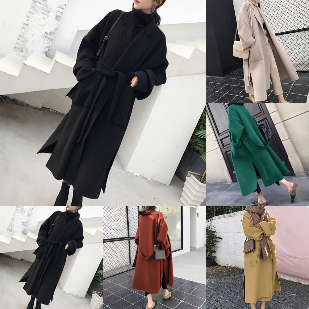 Cappotto in cashmere laterale, da donna, lungo, sopra il ginocchio, giacca in lana con cintura Trench puro stile coreano con risvolto, capispalla invernale
