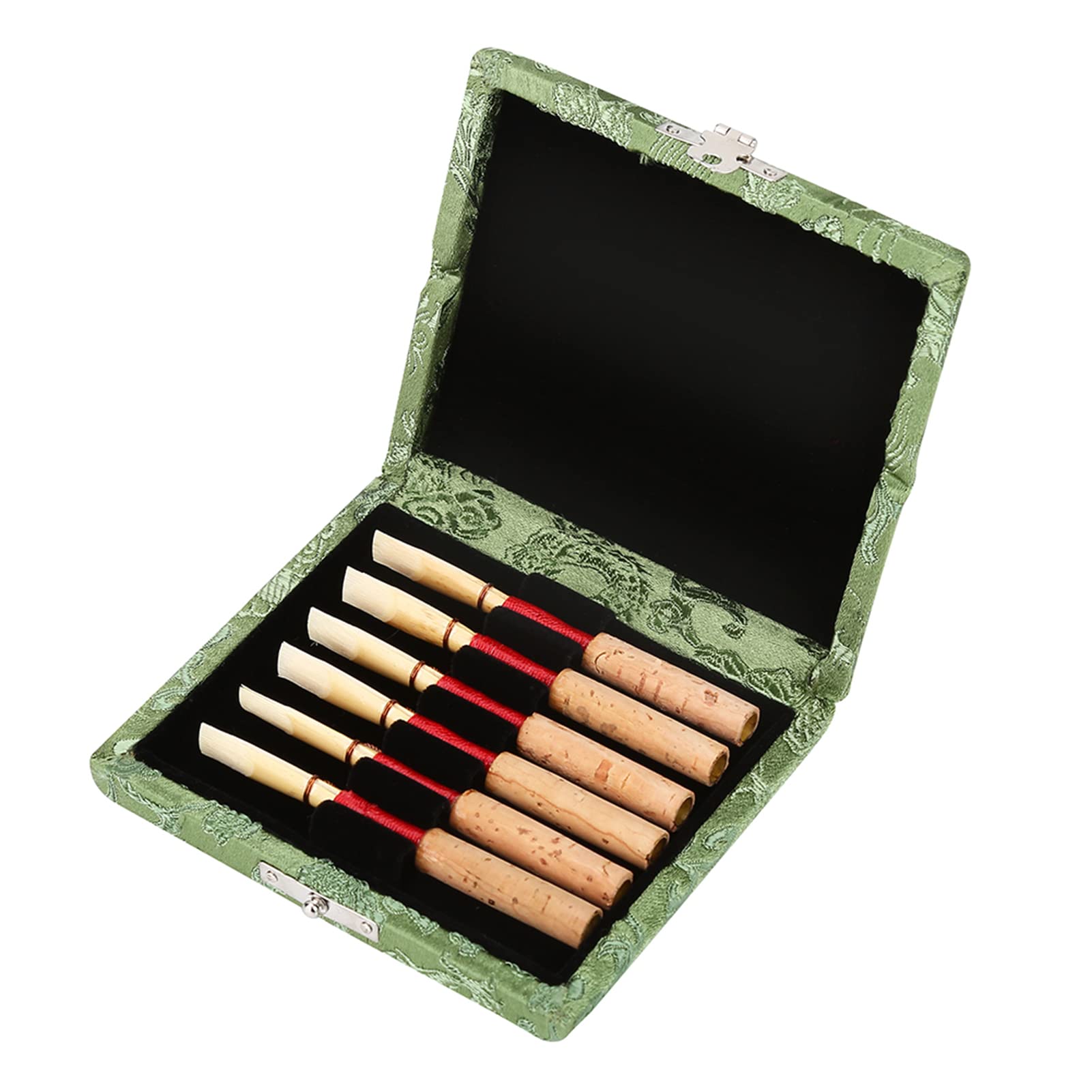 TANIQIACA Wooden Silk Cloth Covered Case, Exquisite Oboe s Holder Box, Lightweight and Compact Size, Breathable Design Prevents, Safe Slot for 6pcs s, sturdy Storage S (Green)
