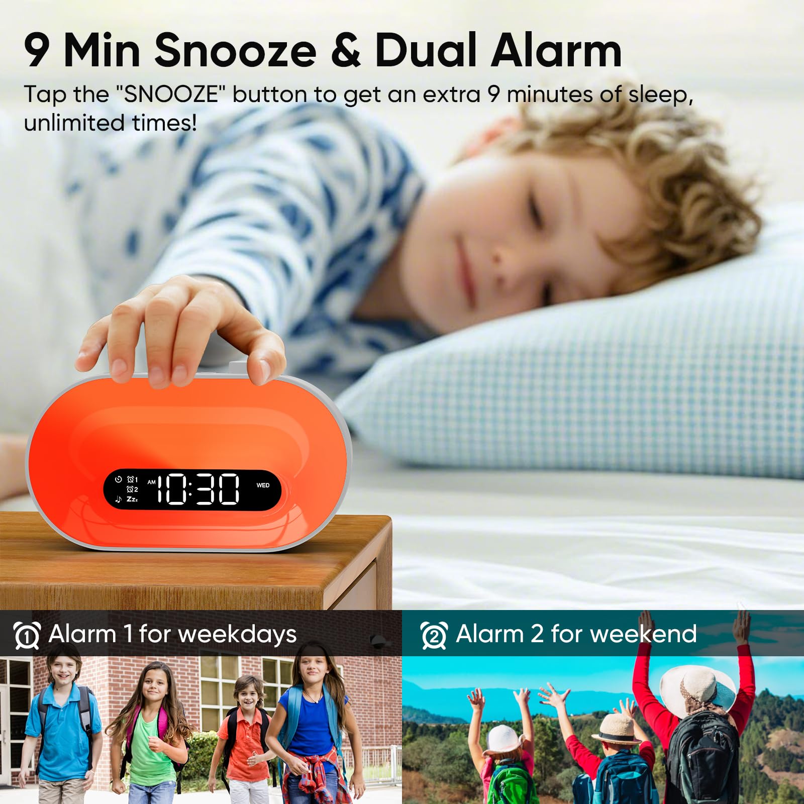 Macchina sonora bianca con 30 suoni del sonno, 14 luci notturne, dimmer 0-100%, doppio allarme, timer, lampada da comodino dimmerabile sveglia per bambini, adulti dormienti pesanti, camere da letto