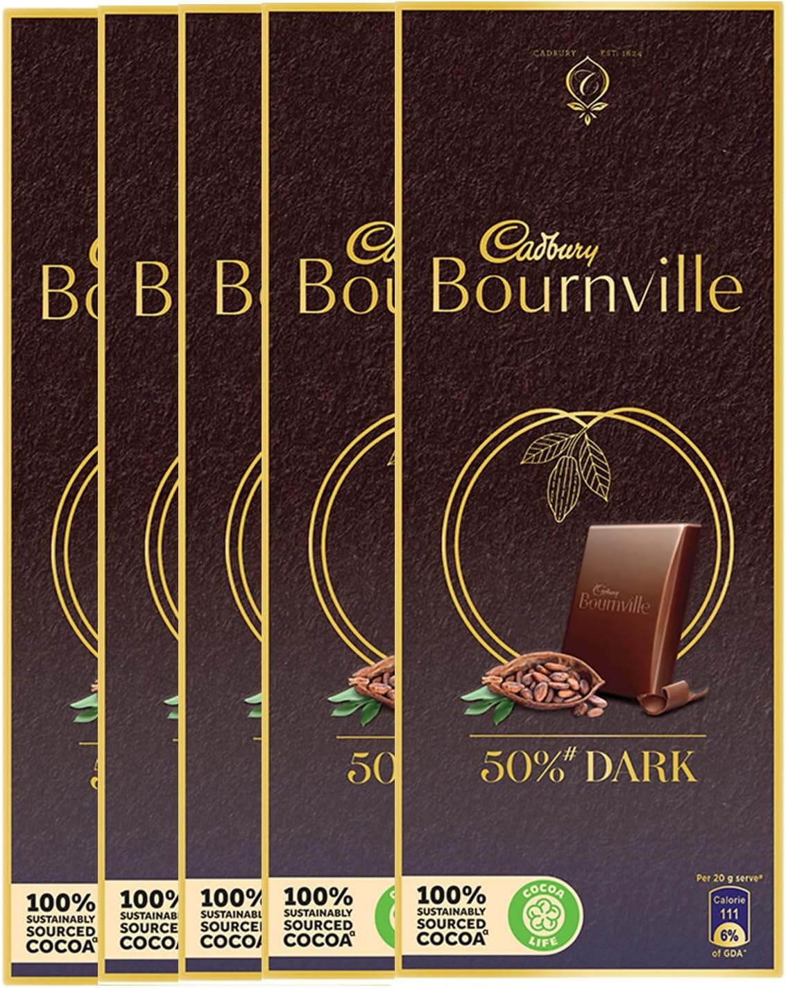 Cadbury Bournville Rich Cocoa Dark Chocolate Bar, 80 gm (Pack of 5)