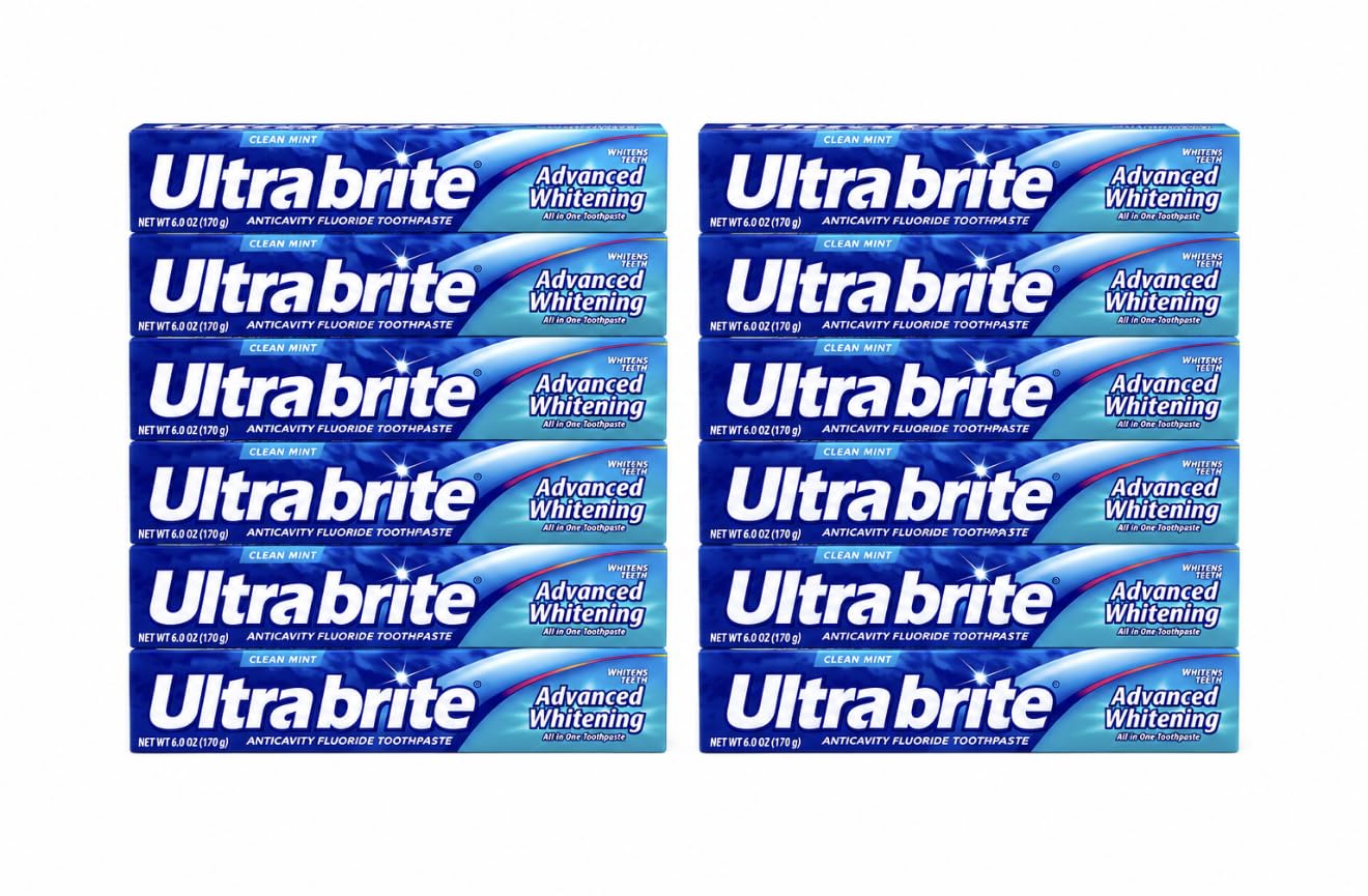 Ultra Brite Avanzado blanqueador anticaries dentífrico, pasta de dientes con fluoruro, sabor a menta limpia, 6 oz. (paquete de 12)