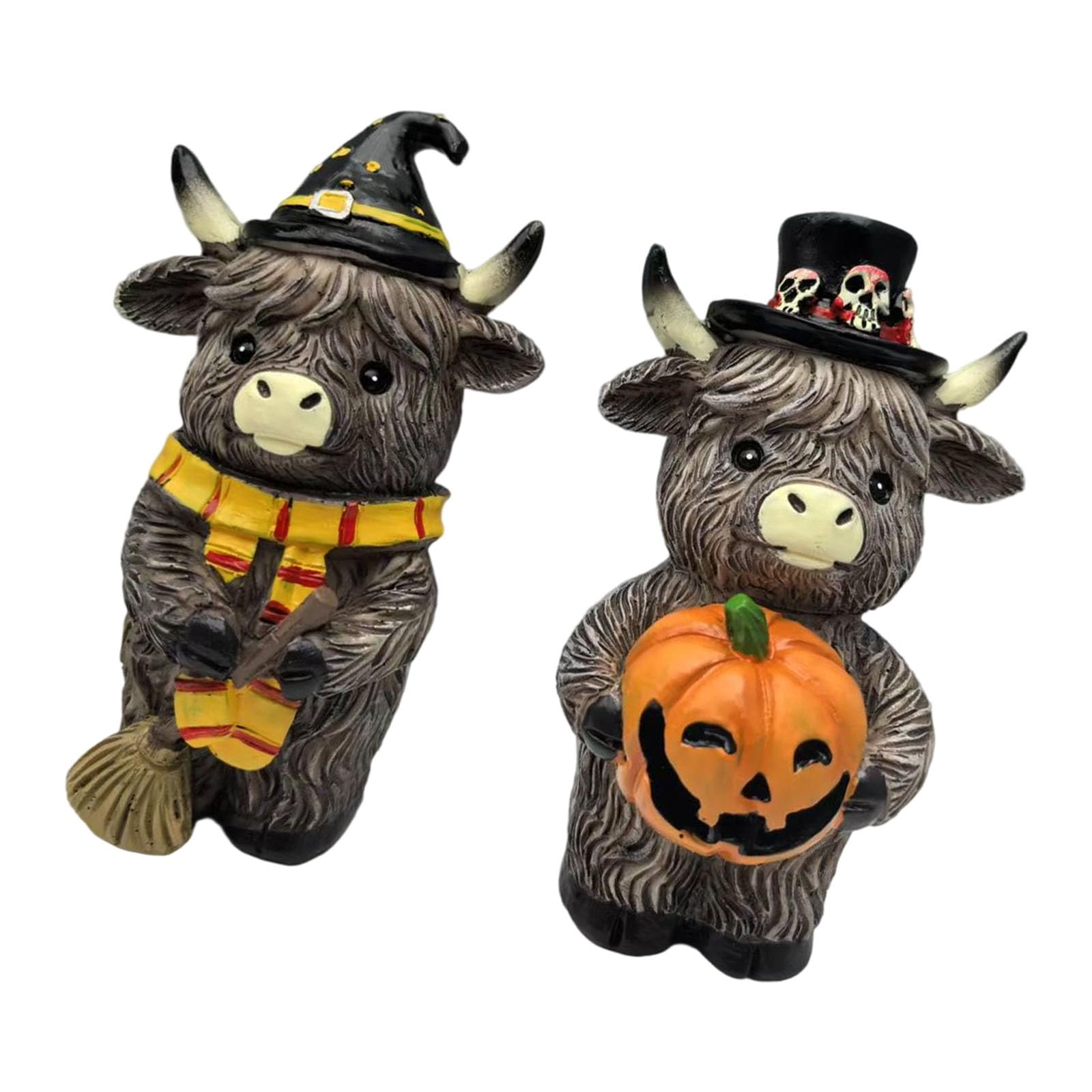 Msioytog Desk Cow Statues Seasonal Farmhouse Decoration Resin Animal Sculptures for Thanksgiving Halloween Display Fall Decorations for