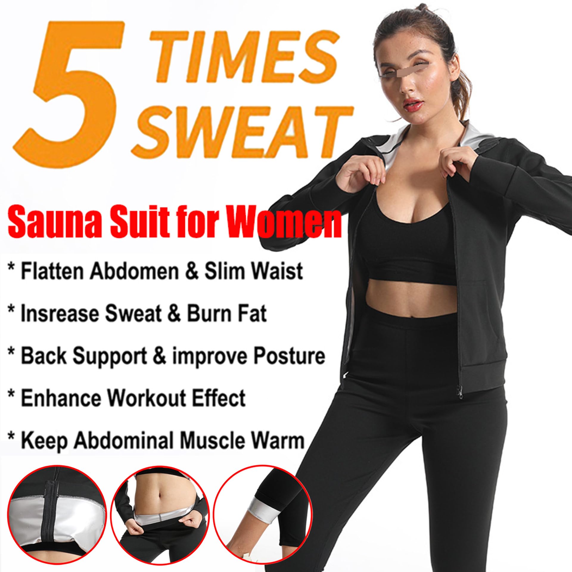 Traje Sauna Mujer Adelgazante, Trajes De Sudoración, Fajas Reductoras Mujer Adelgazantes, Traje De Sudor Pérdida De Peso para Fitness Yoga Running, Conjunto De Pantalón Superior