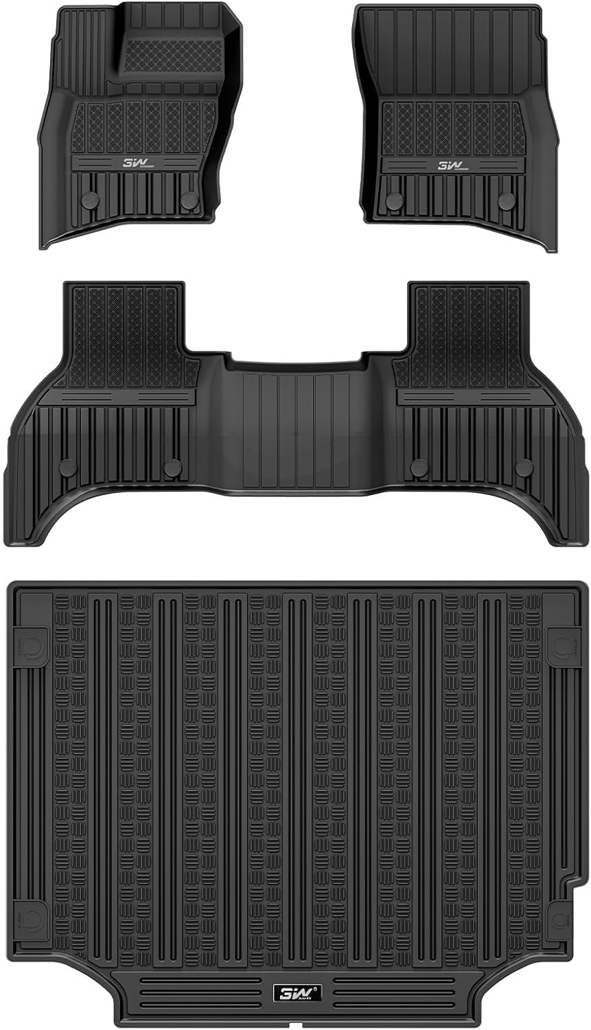 3W Floor Mats&Cargo Liner Fit Land Rover/Range Rover Defender 2020-2024 2025(for Defender 110), TPE All Weather Custom Fit Floor Liner Full Set Car Liners (Full 4 Doors 5 Seat only), Black