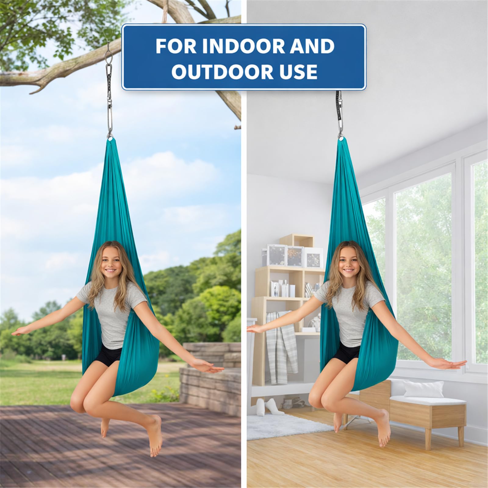 Aerial Yoga Hängematte, Sensorische Nestschaukel für Indoor & Outdoor, Anti-Gravity, mit Befestigungsset, bis 210 kg belastbar, für Entspannung, Stretching & Training (Dunkelgrün, 280 x 150 cm)