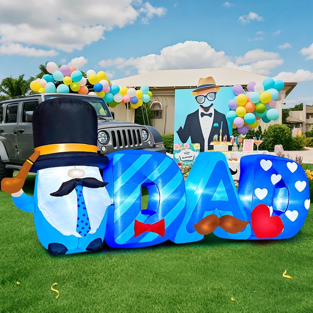 KOOY 8FT Fathers Day Inflatable Outdoor Decoration, Built in LED Lights Father's Day Blow Up Inflatable Gnome Love Dad for Holiday Party, Indoor, Outdoor, Garden, Yard Lawn Decor