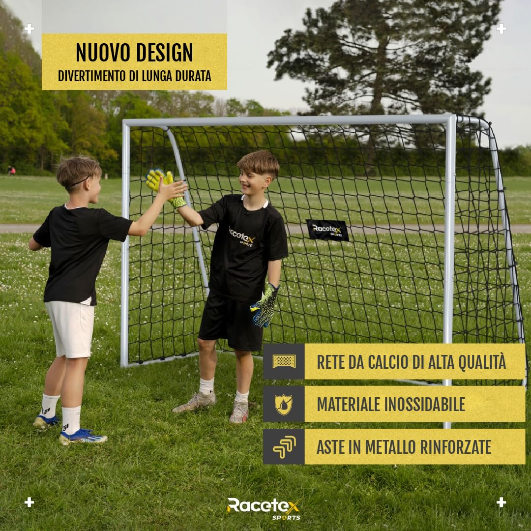 Racetex Porta da calcio per giardino e bambini resistente alle intemperie robusto telaio in metallo ancoraggi a terra