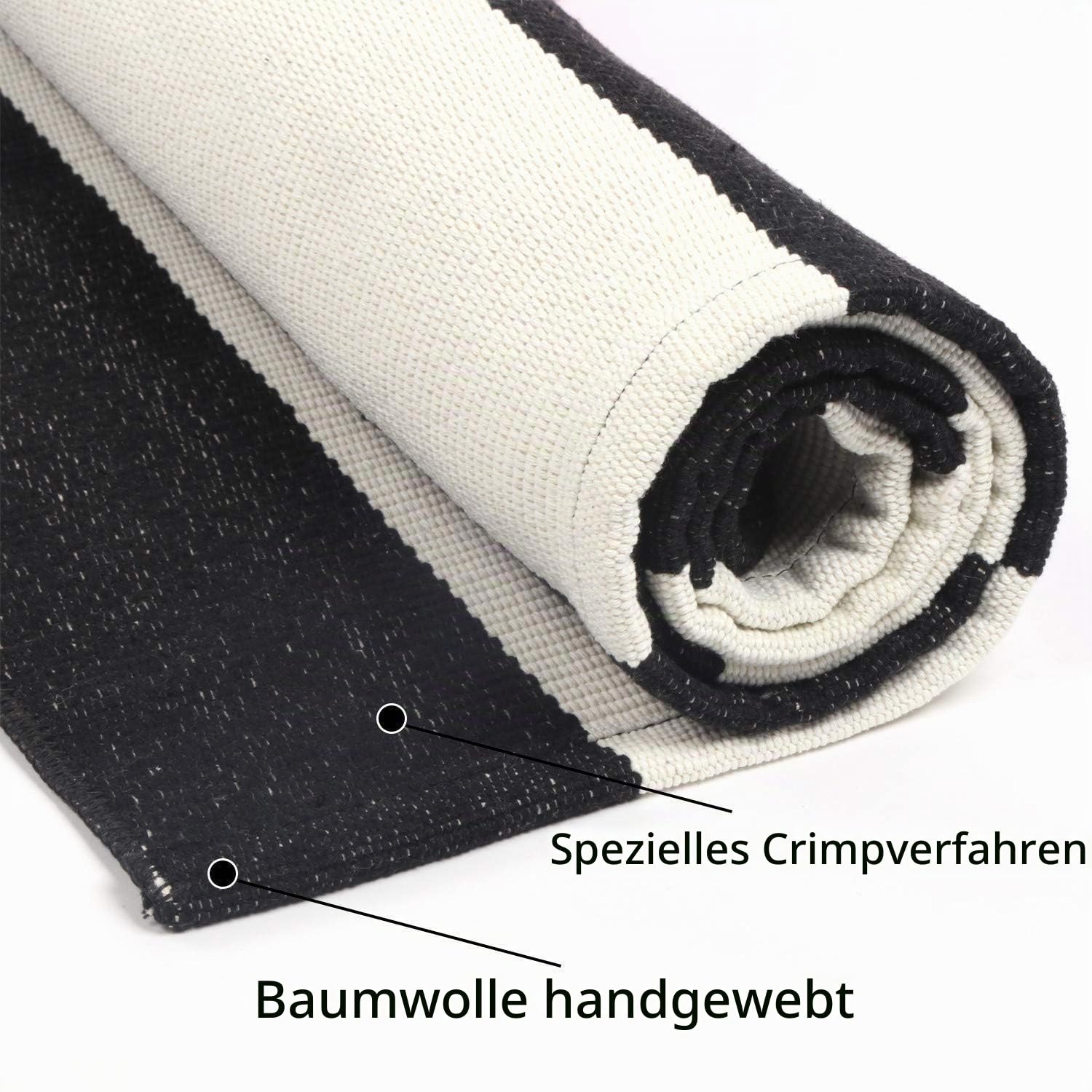 LEEVAN Schwarz und Weiß Outdoor-Teppich, 60x122 cm, waschbarer Veranda-Teppich, gestreift, für den Innenbereich, Fußmatte, gewebter Diele, Überwurf, Läufer, Teppiche für Eingang/Badezimmer/Waschküche