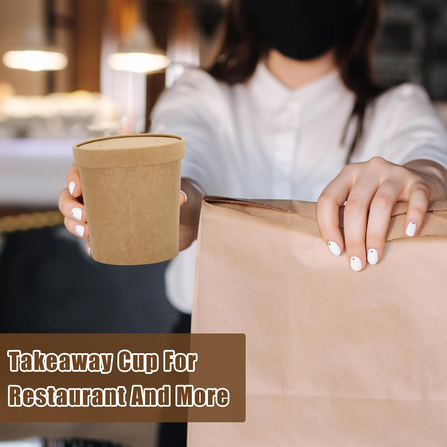 JarThenaAMCS 120 Pack 12oz Kraft Paper Soup Containers with Lids Disposable Ice Cream Pint Cups Microwavable Serving Bowls for Home Restaurant Food Storage